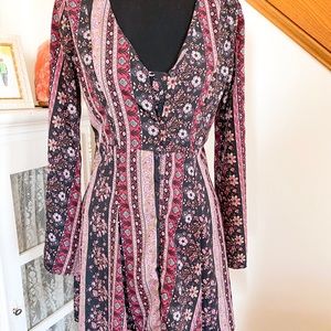 Boho Button Front Bell Sleeve Dress Bohemian